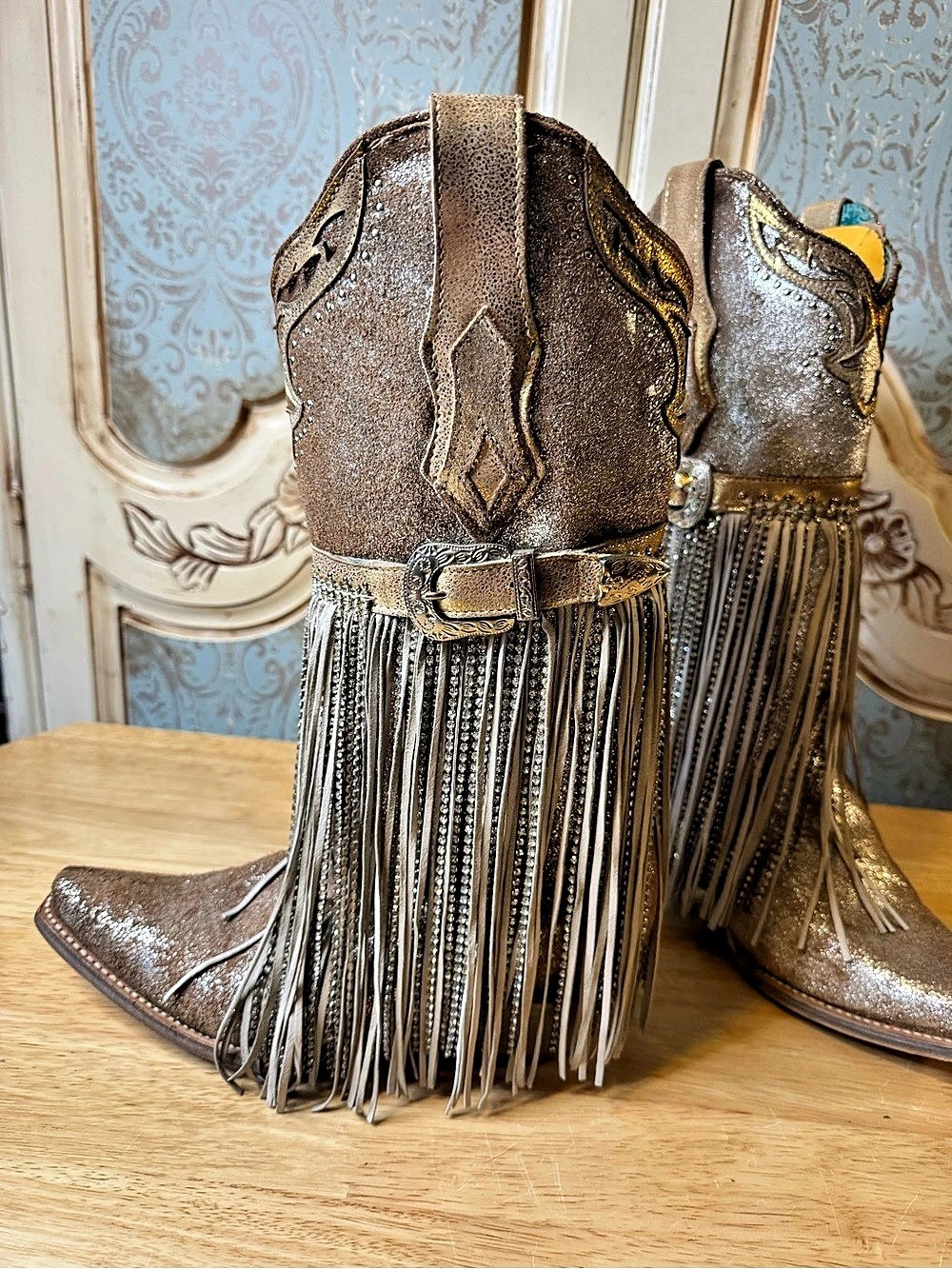 Corral Fringe Western Boots Brown & Silver US 8.5 - Picture 2 of 6